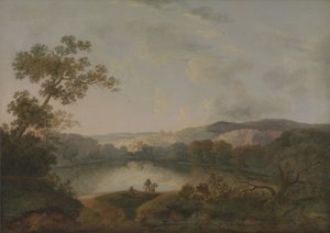 Vista de un lago con pescadores de William Groombridge